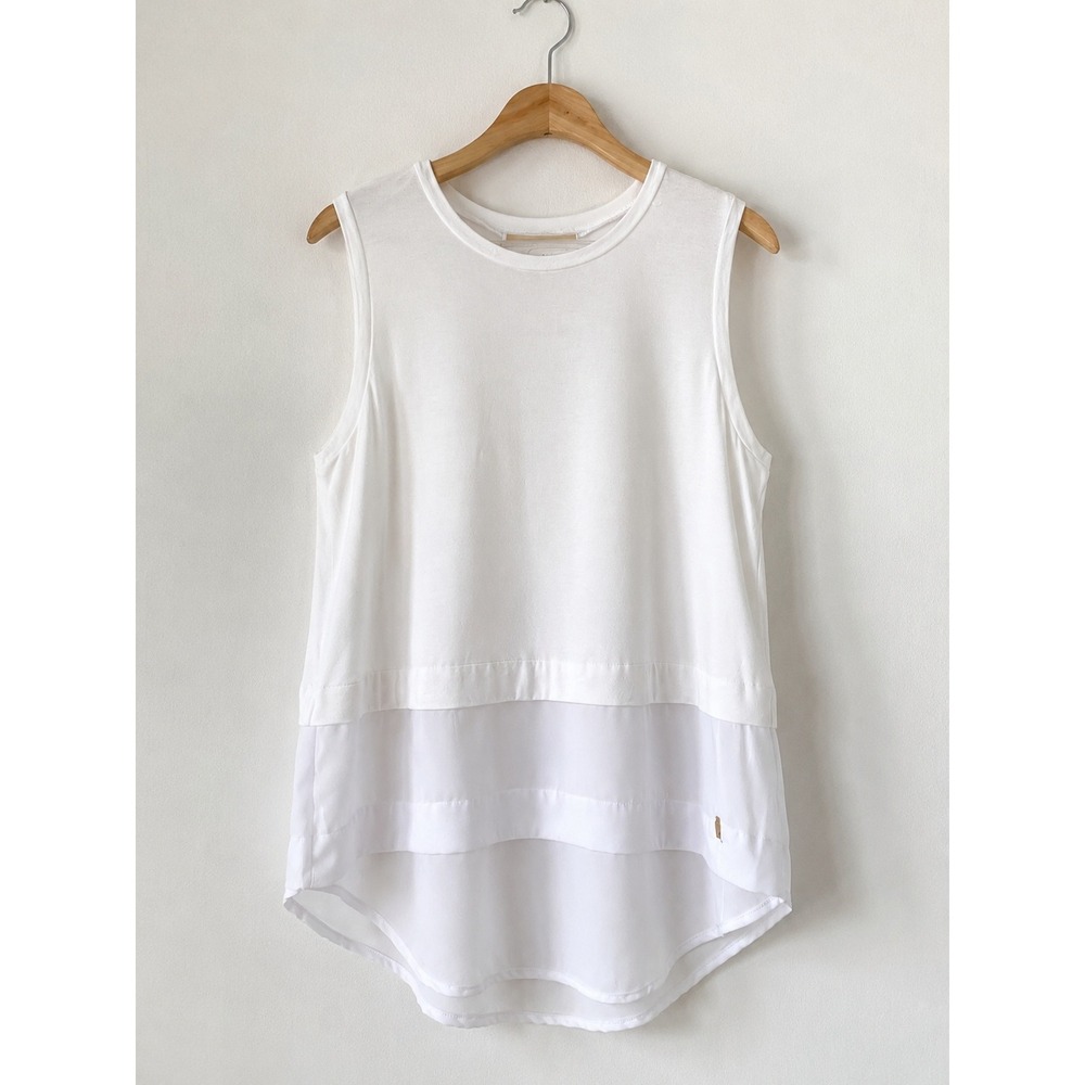Michael Kors Sleeveless Layered Chiffon Hem Tank Top White Layering Career / M